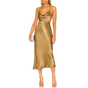 Shona Joy 'Thalia' Gold Lenzing Bias Cut Out Midi Dress Size 6